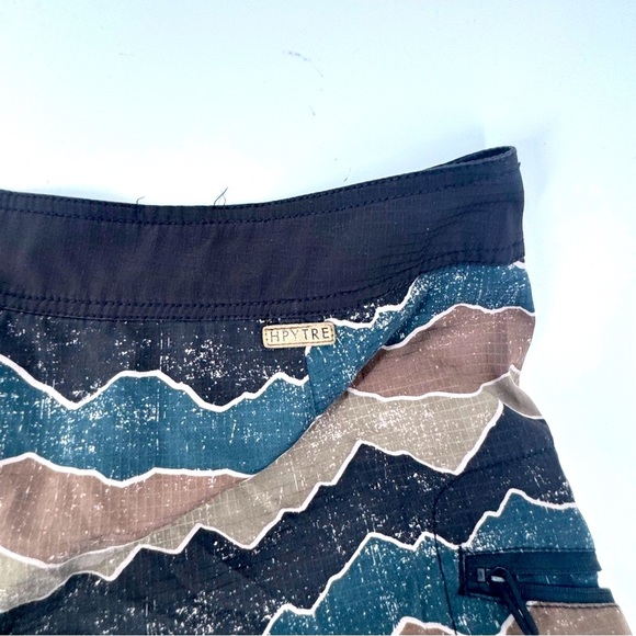 Hippie Tree Black and Brown Board Shorts with Wavy Stripes - Picture 7 of 9